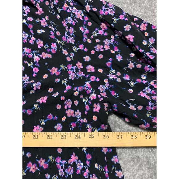 H&M Mini Dress Women Size XXL Black Floral Keyhole Viscose Half Puff Sleeve Boho - Picture 11 of 13